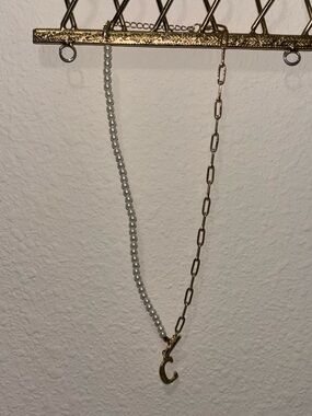 Gold and Silver Mixed Chain Necklace with C Initial Charm - Women Jewelry